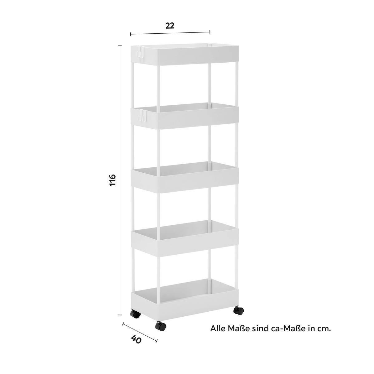 Regál na kolečkách SANDRO bílý - bílá, Moderní, kov/plast (40/116/22cm) - P & B