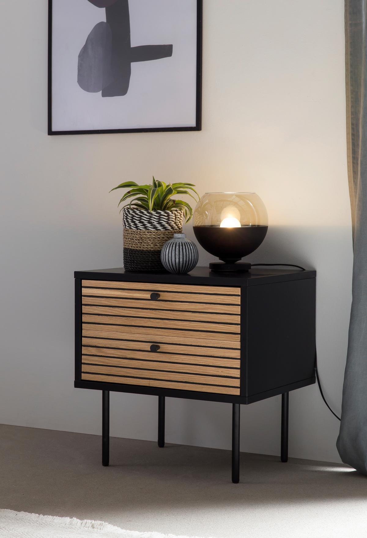 Nachttisch Schwarz/Eichefarben B: 50 cm - Eichefarben/Schwarz, Design, Holz/Holzwerkstoff (50/50/40cm) - Livetastic