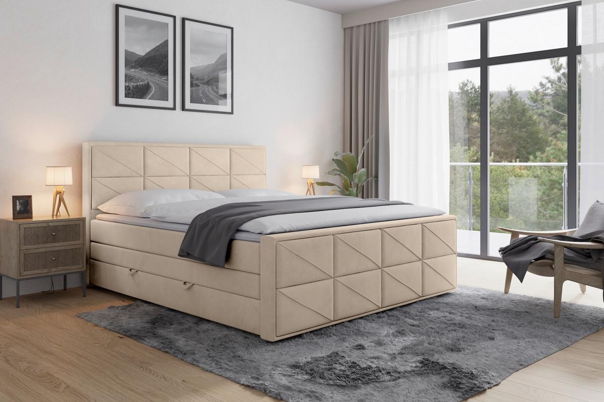 Boxspringbett mit Bettkasten Helsinki 180x200 cm Beige - Beige/Schwarz, MODERN, Holz/Kunststoff (180/200cm) - MID.YOU