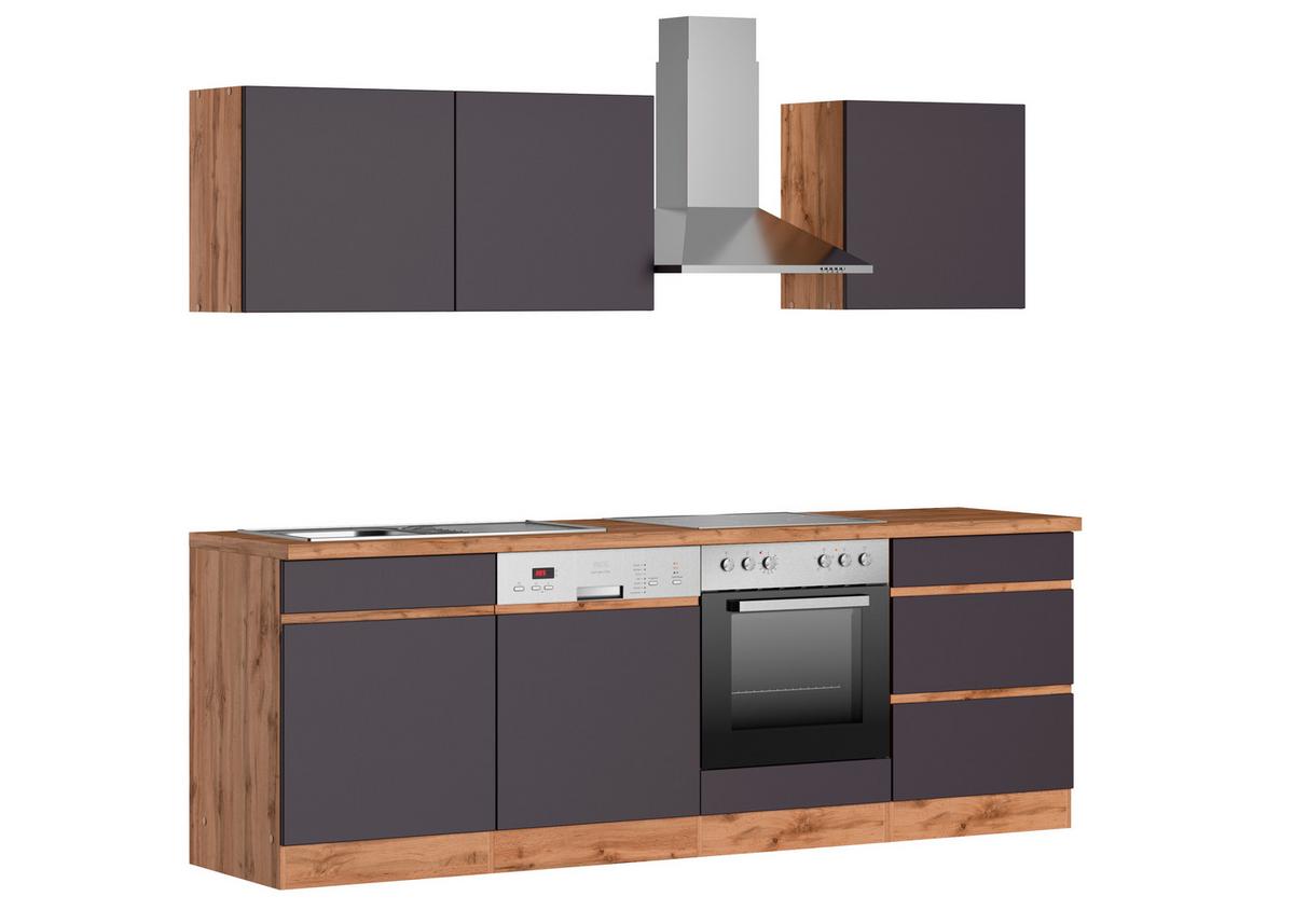 Küchenzeile Turin Mit Geräten B: 240cm Grau/wotaneiche Dekor - Eiche Wotan/Grau, Design, Holzwerkstoff (240cm) - Held