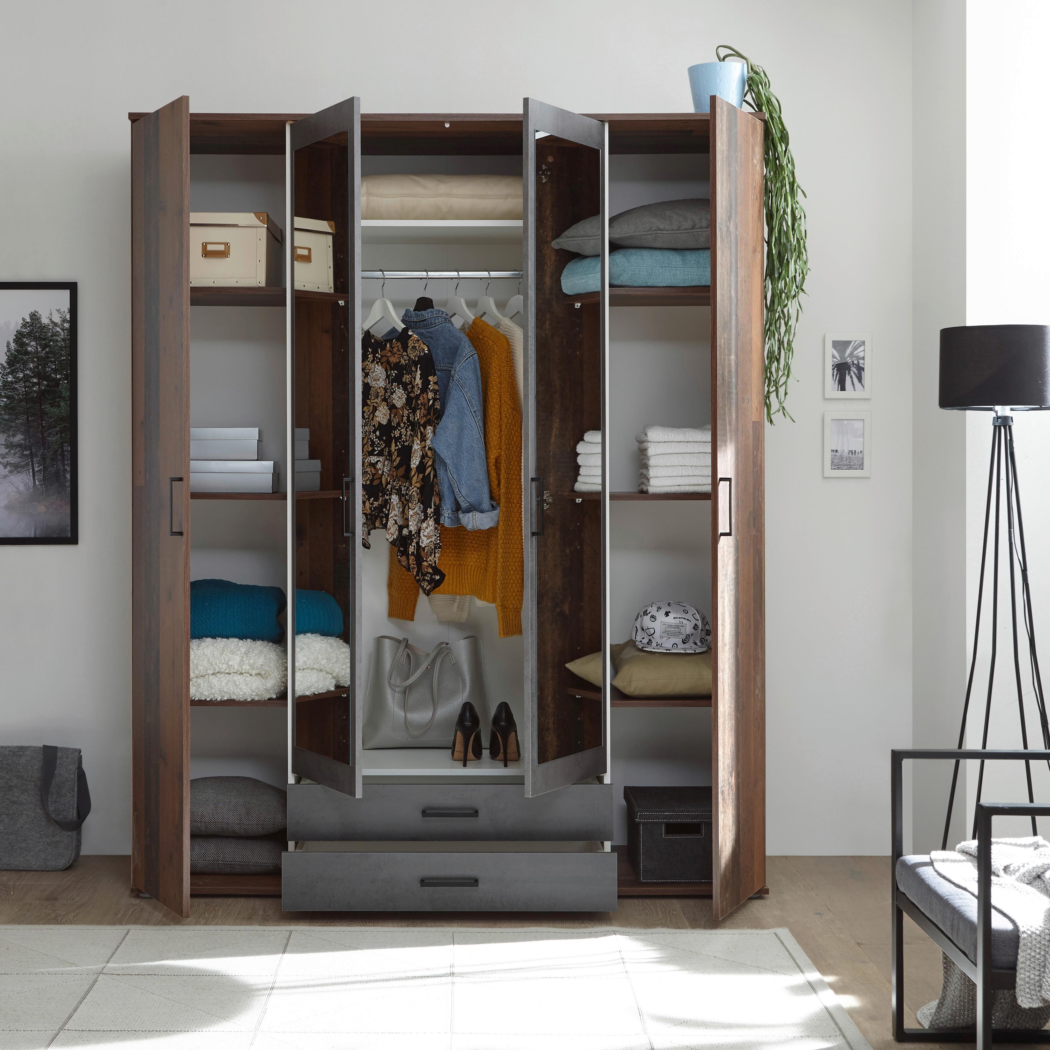 Drehtürenschrank Mit Spiegel 159 cm Chicago, Akazienfarben - Schieferfarben/Akaziefarben, Basics, Glas/Holzwerkstoff (159/196/53,5cm) - MID.YOU