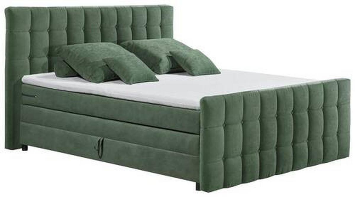 Boxspringbett Mit Topper & Bettkasten 180x200 Mendoza - Schwarz/Olivgrün, MODERN, Holzwerkstoff/Textil (180/200cm) - MID.YOU