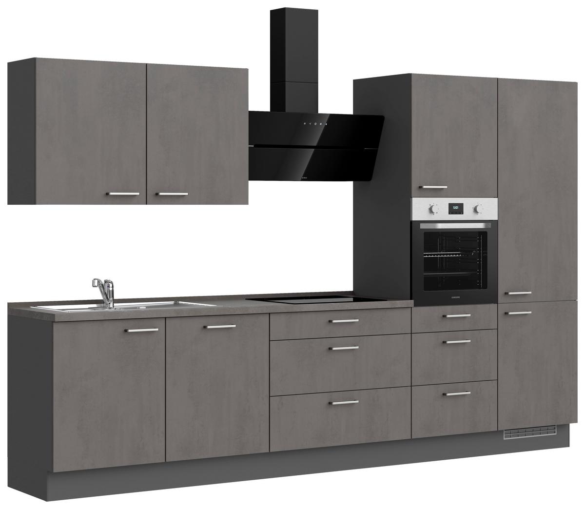 Kuchynská linka 330 cm, bridl.šedý betón/bridl.šedá - farba ušľachtilej ocele/bridlicová, Modern, kov/kompozitné drevo (330cm) - Nobilia