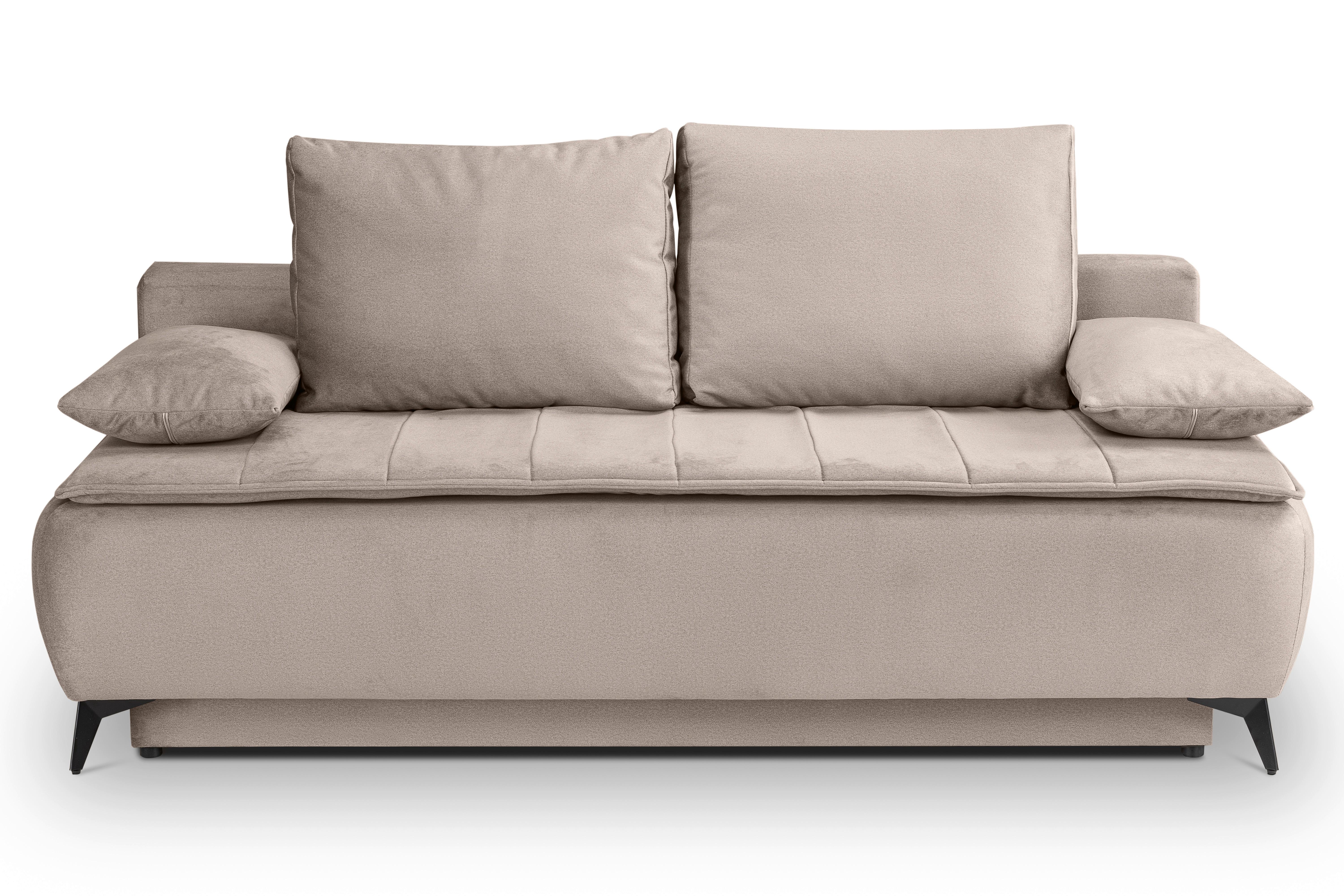 Schlafsofa Sendi Beige B: 210cm - Beige/Schwarz, Basics, Holz/Textil (210/103/90cm) - MID.YOU