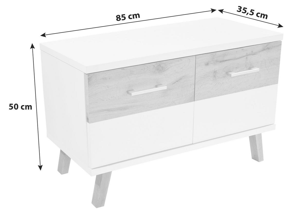 Garderobenbank Rivoli B: 85 cm 2 Türen, Weiß/Eiche Dekor - Eichefarben/Erlefarben, MODERN, Holzwerkstoff (85/50/35,5cm)