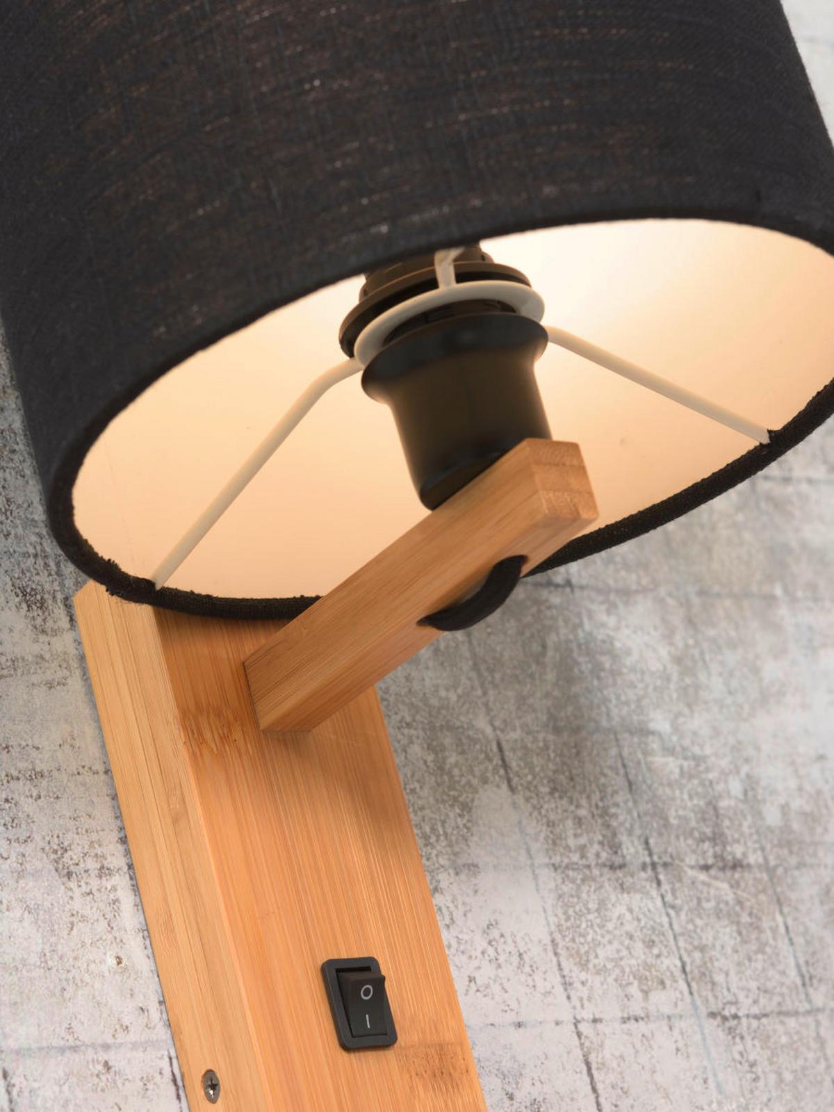 Wandleuchte Andes/w1/n/1815/b - Schwarz/Naturfarben, Trend, Holz/Textil (19/24/36cm) - Good & Mojo