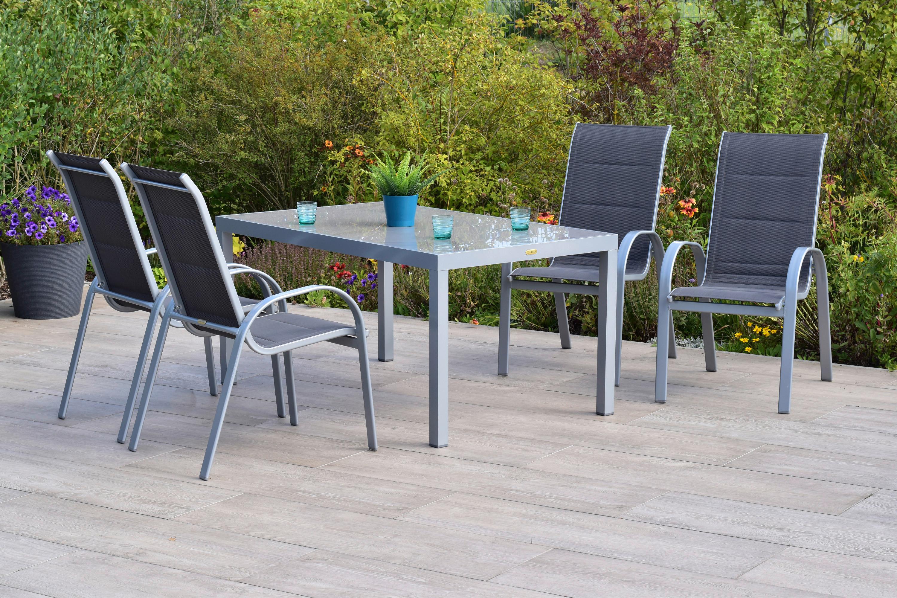 Gartenmöbel Set 5-Tlg Amalfi Di Lusso Metall/Textil - Anthrazit/Silberfarben, MODERN, Textil/Metall - Gardenson