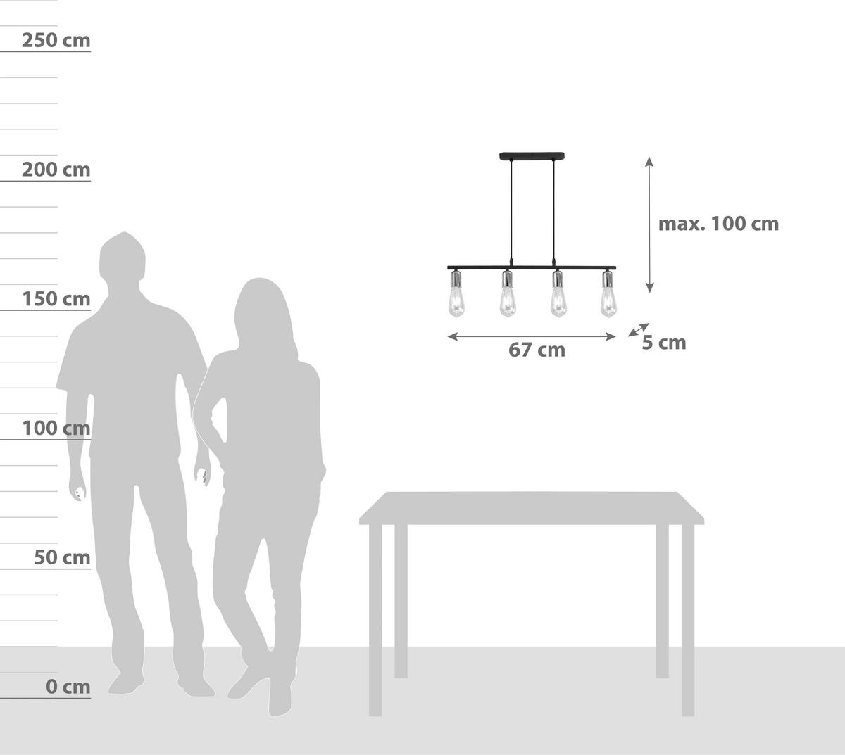 Hängeleuchte Sebastian H: 100 Cm 4-Flammig Höhenverstellbar - Kupferfarben, Basics, Metall (67/4,3/100cm) - Luca Bessoni