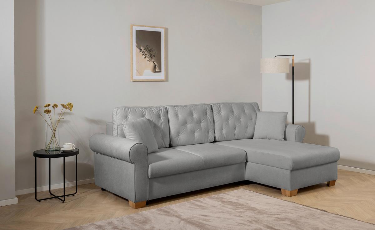 Ecksofa Arles, Grau 70 S: 266x161 Cm - Buchefarben/Grau, Design, Textil (266/161cm) - MID.YOU