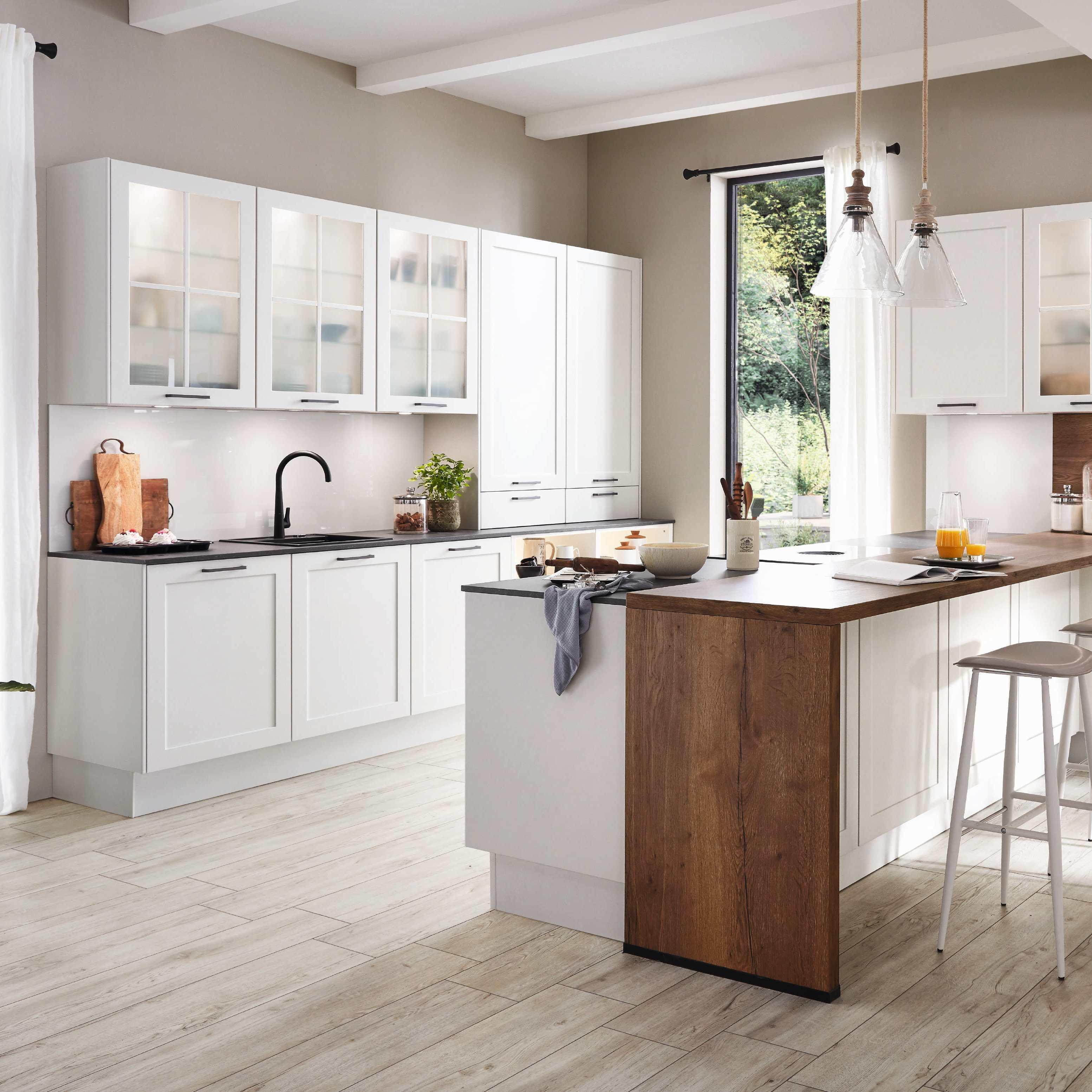 Einbauküche Neapel Frei Planbar Landhausstil - Eichefarben/Schwarz, MODERN, Holzwerkstoff - Vertico