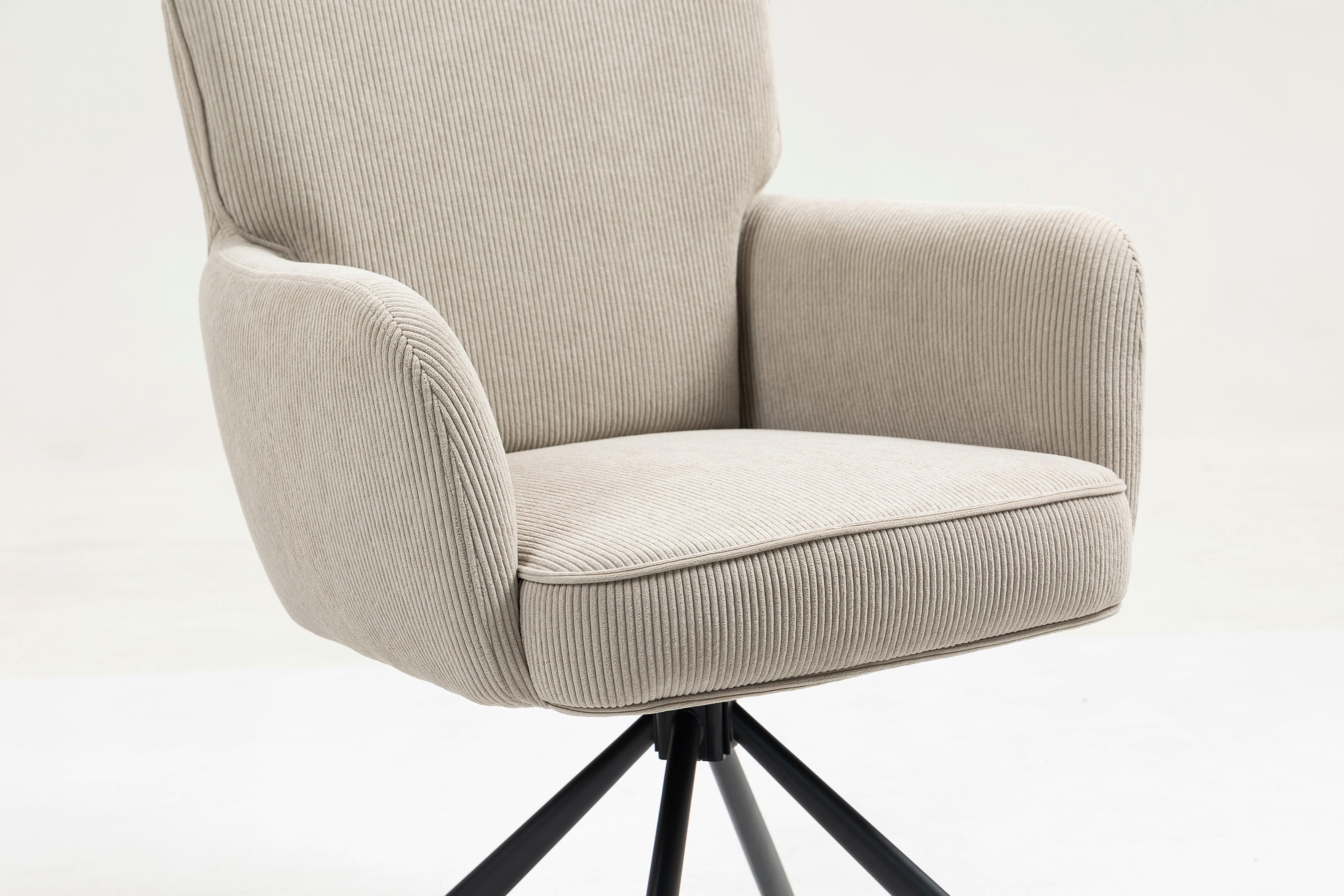 Armlehnstuhl Mila Cord Creme Sitzfl. 180° drehbar, B: 60cm - Beige/Schwarz, KONVENTIONELL, Textil/Metall (60/95/67cm)