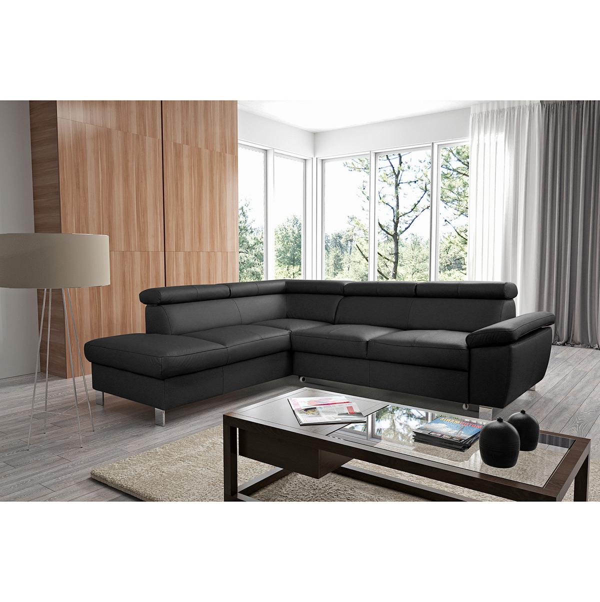 Ecksofa Lugano Teilleder Schwarz 208x248 - Chromfarben/Schwarz, Design, Leder/Textil (208/248cm) - Livetastic