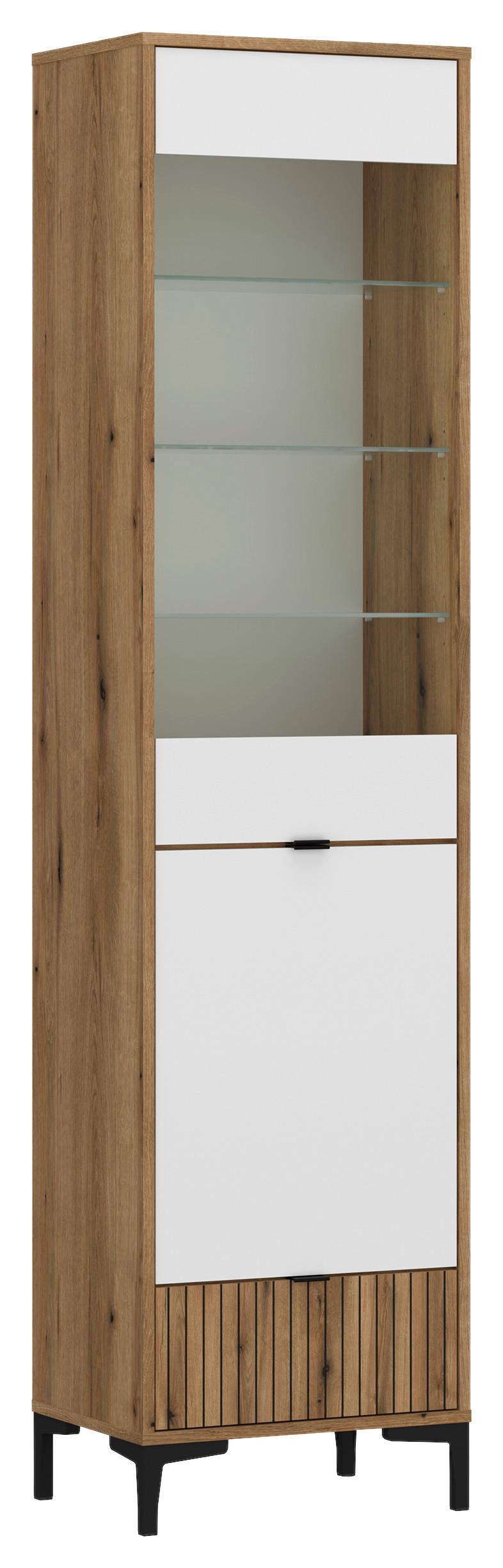 Vitrine Ricko Eichefarben/Weiß B: 47,6 cm - Eichefarben/Schwarz, Trend, Glas/Holzwerkstoff (47,6/198/40cm)