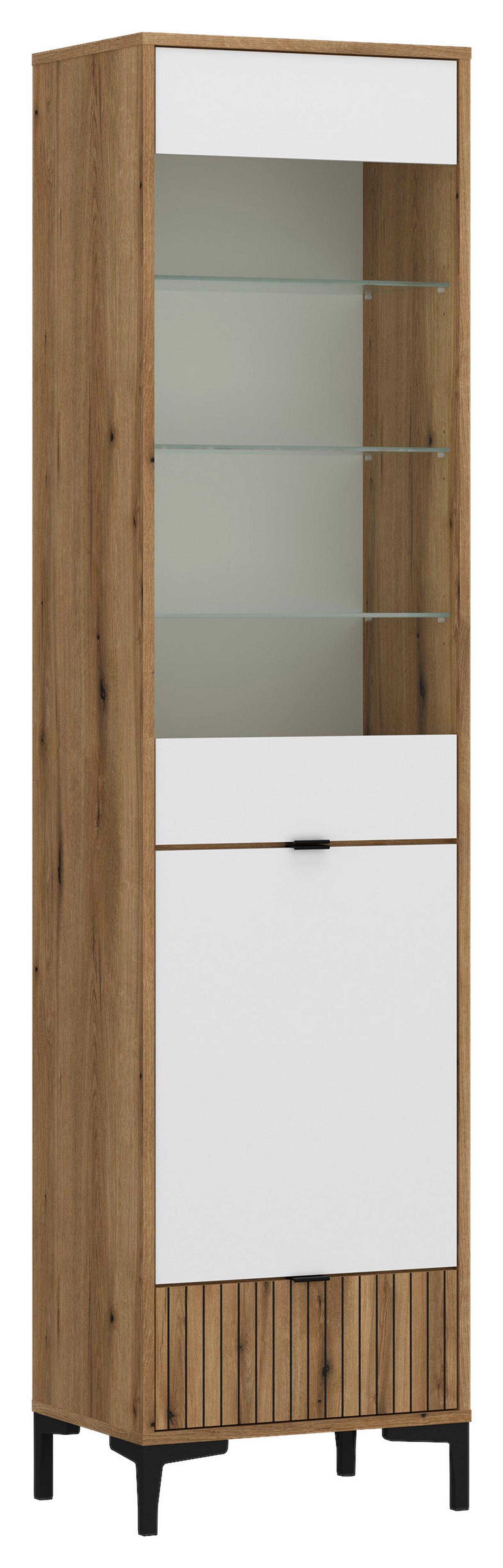 Vitrine Ricko Eichefarben/Weiß B: 47,6 cm - Eichefarben/Schwarz, Trend, Glas/Holzwerkstoff (47,6/198/40cm)