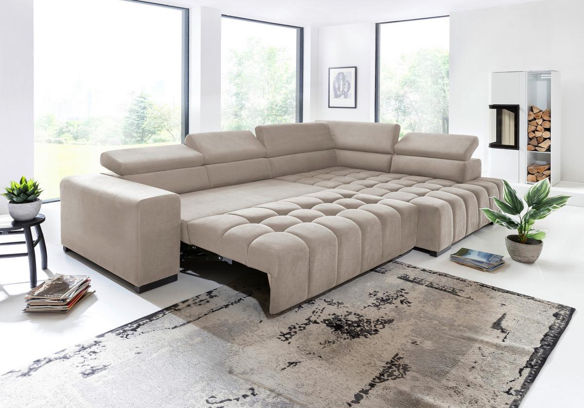 Eckschlafsofa Elias Neu Beige S: 307 Cm - Beige/Schwarz, Design, Textil (307/201cm) - Livetastic