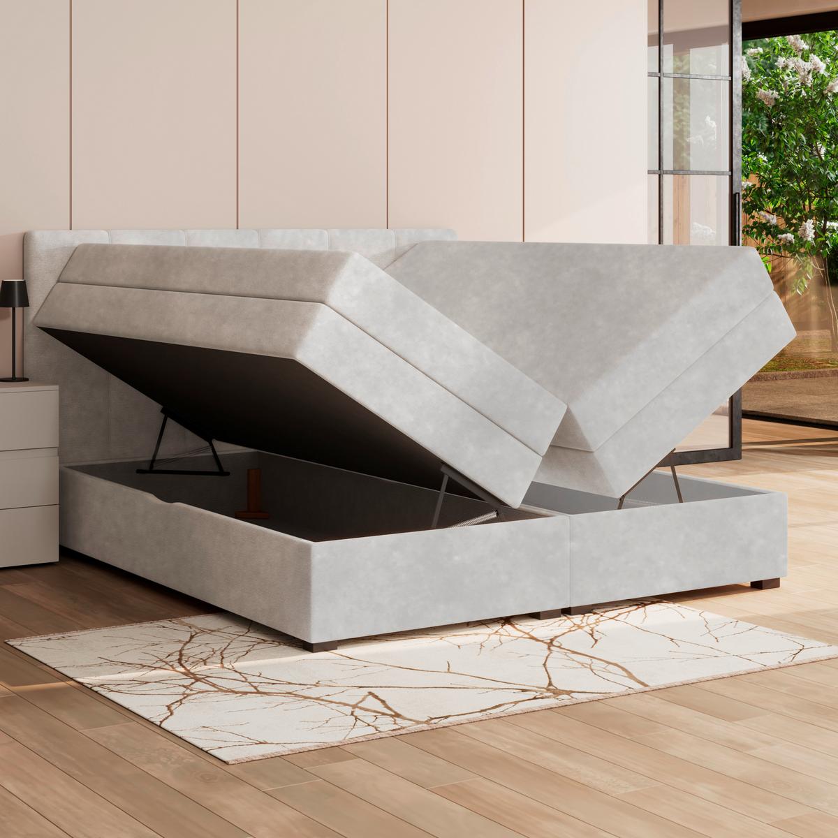 Boxspringbett mit Topper & Bettkasten 160x200 Lauro - Creme/Schwarz, Trend, Textil (160/200cm)