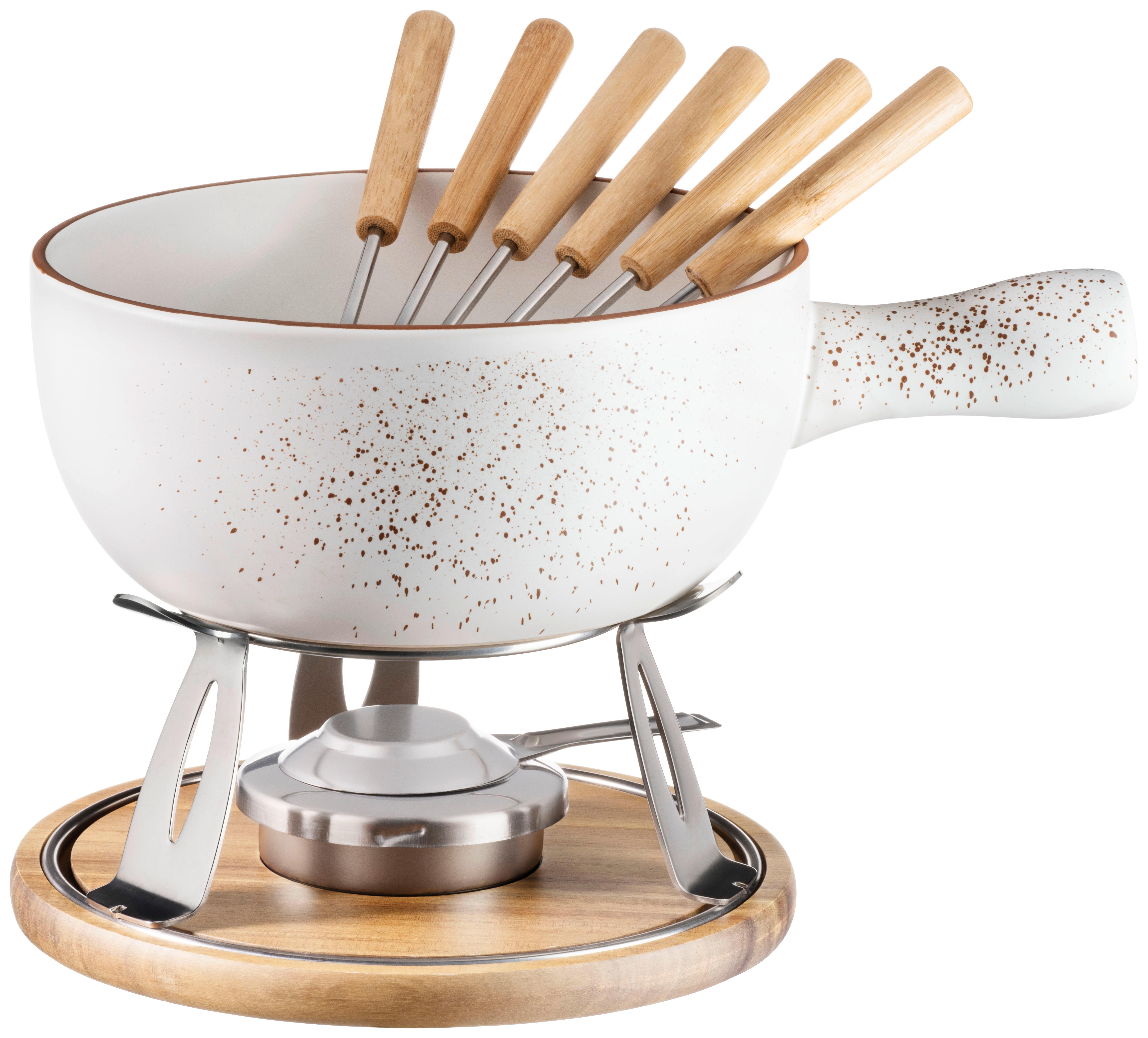 Fondueset Pintar Braun/beige, 10-Teilig - Beige/Braun, Trend, Holz/Keramik - Mäser