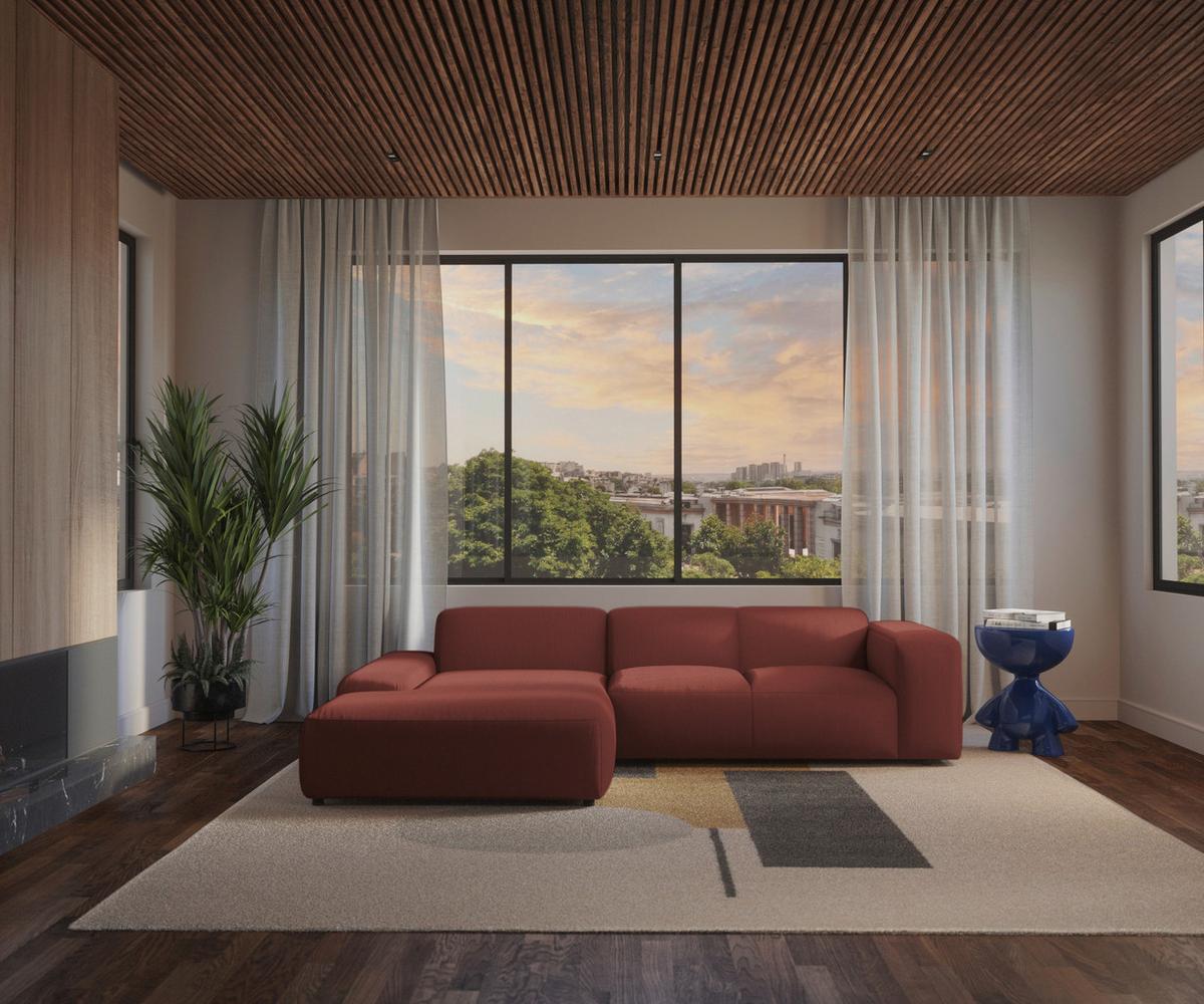 Ecksofa Hannah Rot 200x304 cm - Rot/Schwarz, Design, Textil (200/304cm) - MID.YOU