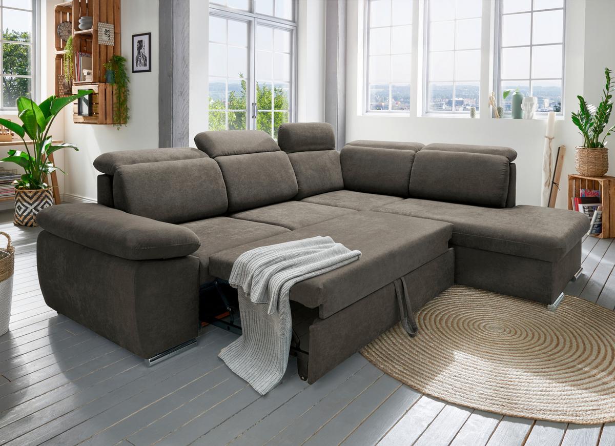 Ecksofa Vasto Dunkelbraun S: 283x228cm - Chromfarben/Dunkelbraun, Design, Textil (283/228cm) - Livetastic