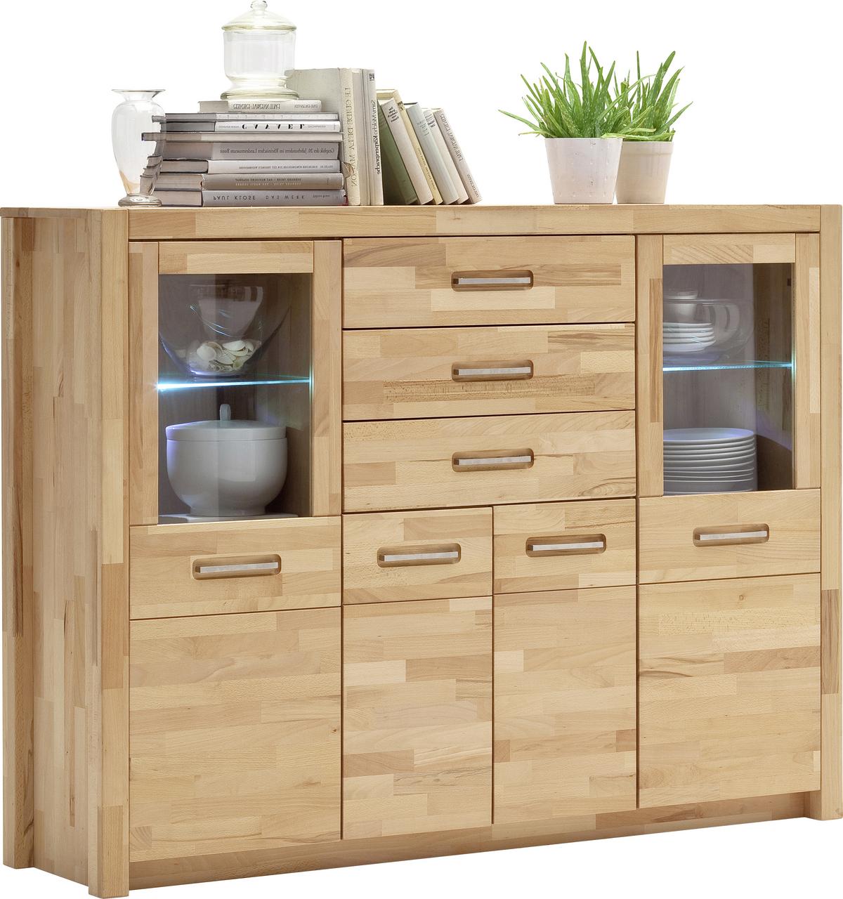 Highboard Fenja Buchefarben, B: 163 cm - Buchefarben, Design, Glas/Holz (163/122/40cm) - MID.YOU