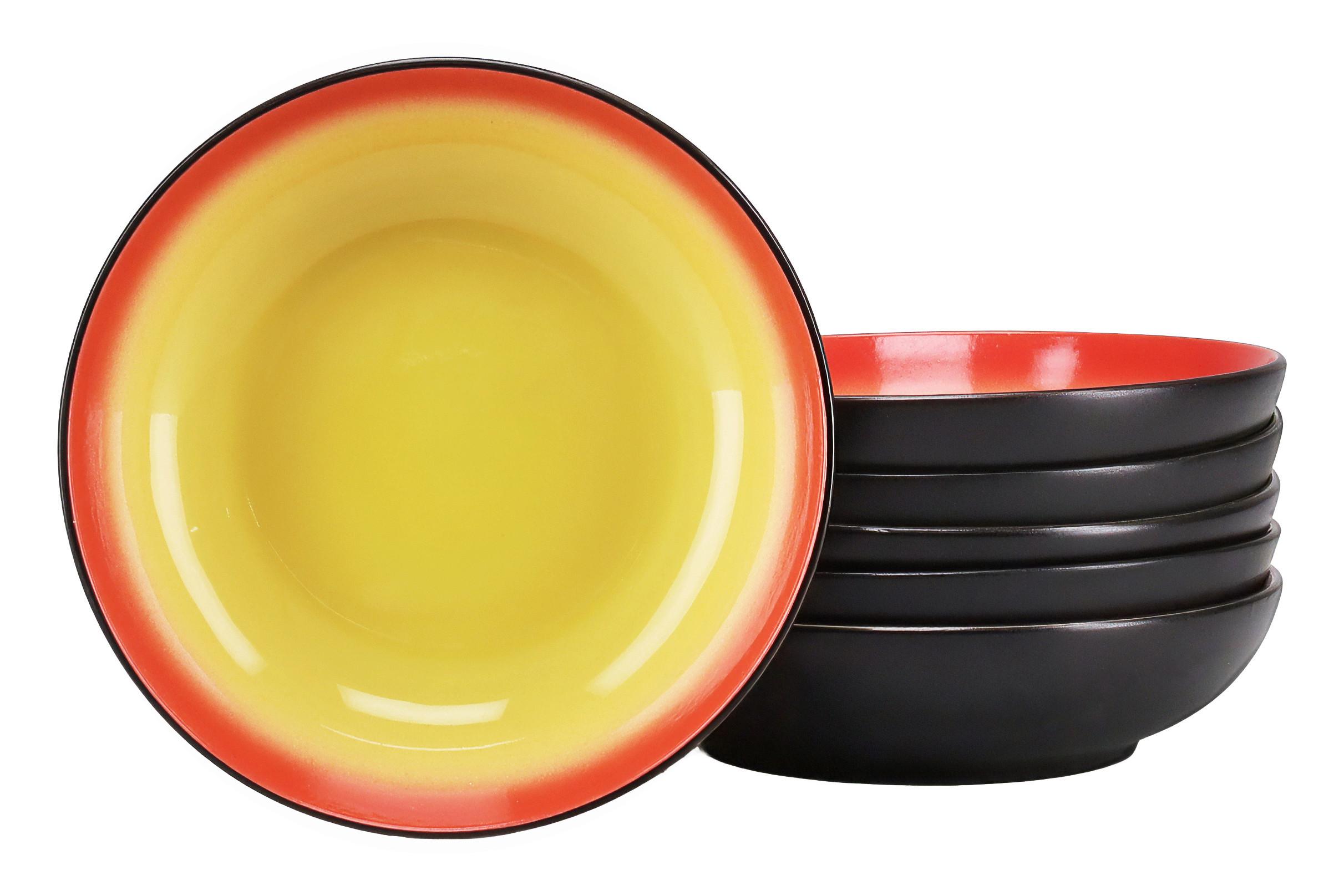 Suppentellerset Hot Red Steinzeug 6--Teilig, rund - Rot/Hellgelb, Trend, Keramik (22/5cm) - Creatable