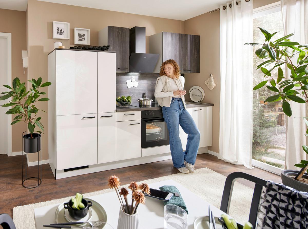 Küchenblock Pn215/Pn100 - Eiche dunkel/Hellgrau, Basics, Holzwerkstoff (290cm) - Pino