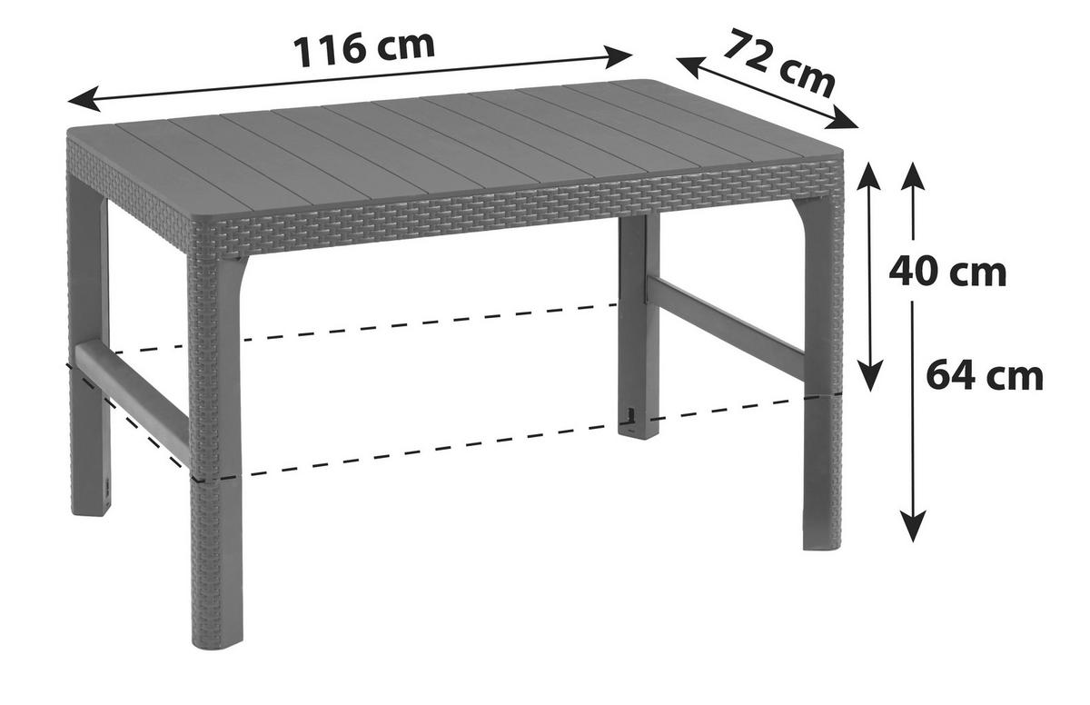 Gartentisch Höhenverstellbar Lyon Polyrattan L 116 Cm - Graphitfarben, MODERN, Kunststoff (116/40/64/72cm) - Keter