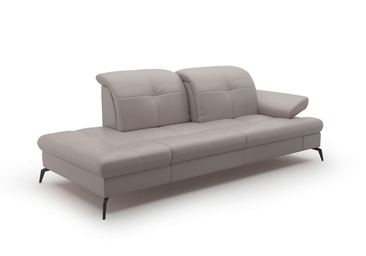 Récamiere Amica E, Hellgrau B: 231 Cm - Hellgrau/Schwarz, KONVENTIONELL, Leder (231/90/122cm) - Sit & More