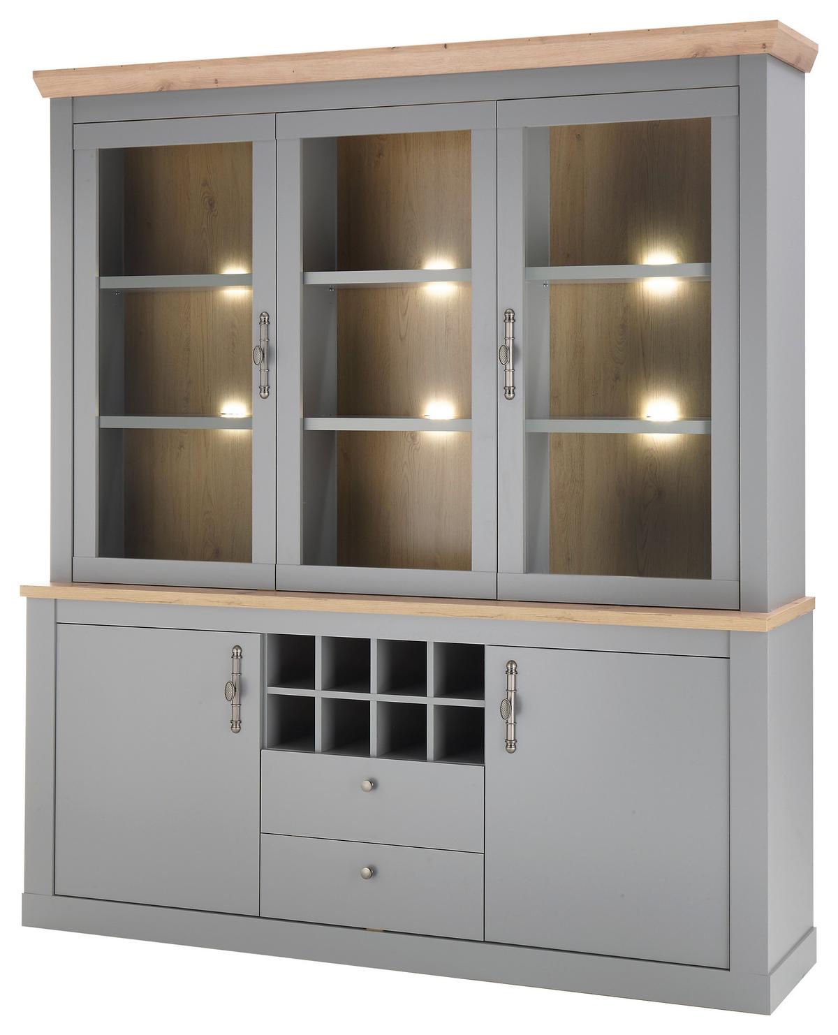 Buffet Chambord Hellgrau/Eiche Dekor B: 183cm - Eichefarben/Hellgrau, Design, Holzwerkstoff (183/206/44cm) - MID.YOU