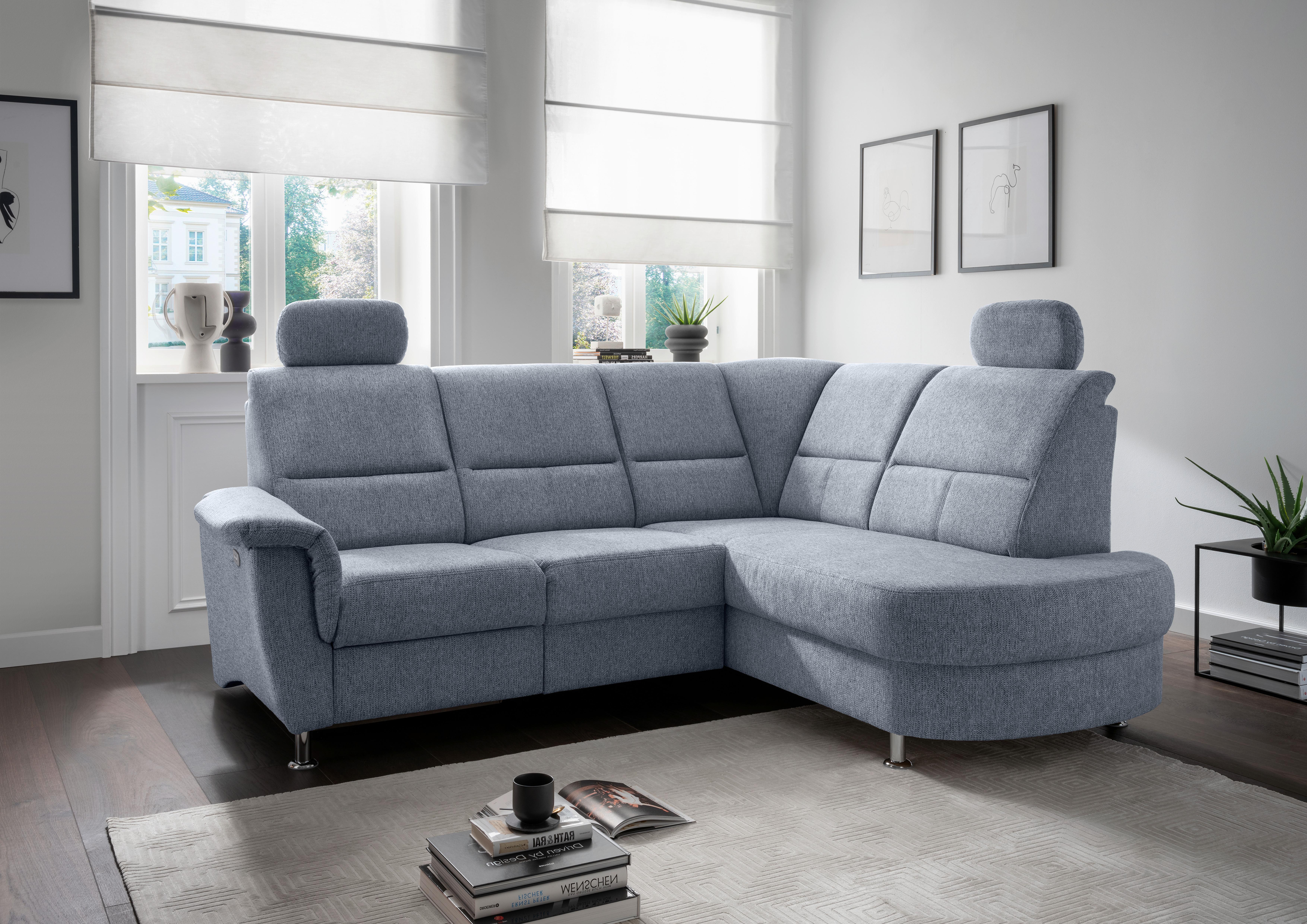 Ecksofa mit Relaxfunktion Parole Hellblau Chenille - Chromfarben/Hellblau, KONVENTIONELL, Textil (231/184cm) - Livetastic