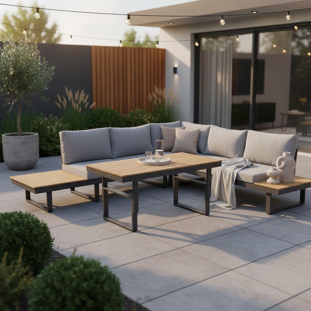 Loungegarnitur 3-tlg San Jose Aus Metall Mit Kissen - Anthrazit/Braun, MODERN, Holz/Textil (210/75/210cm) - Gardenson