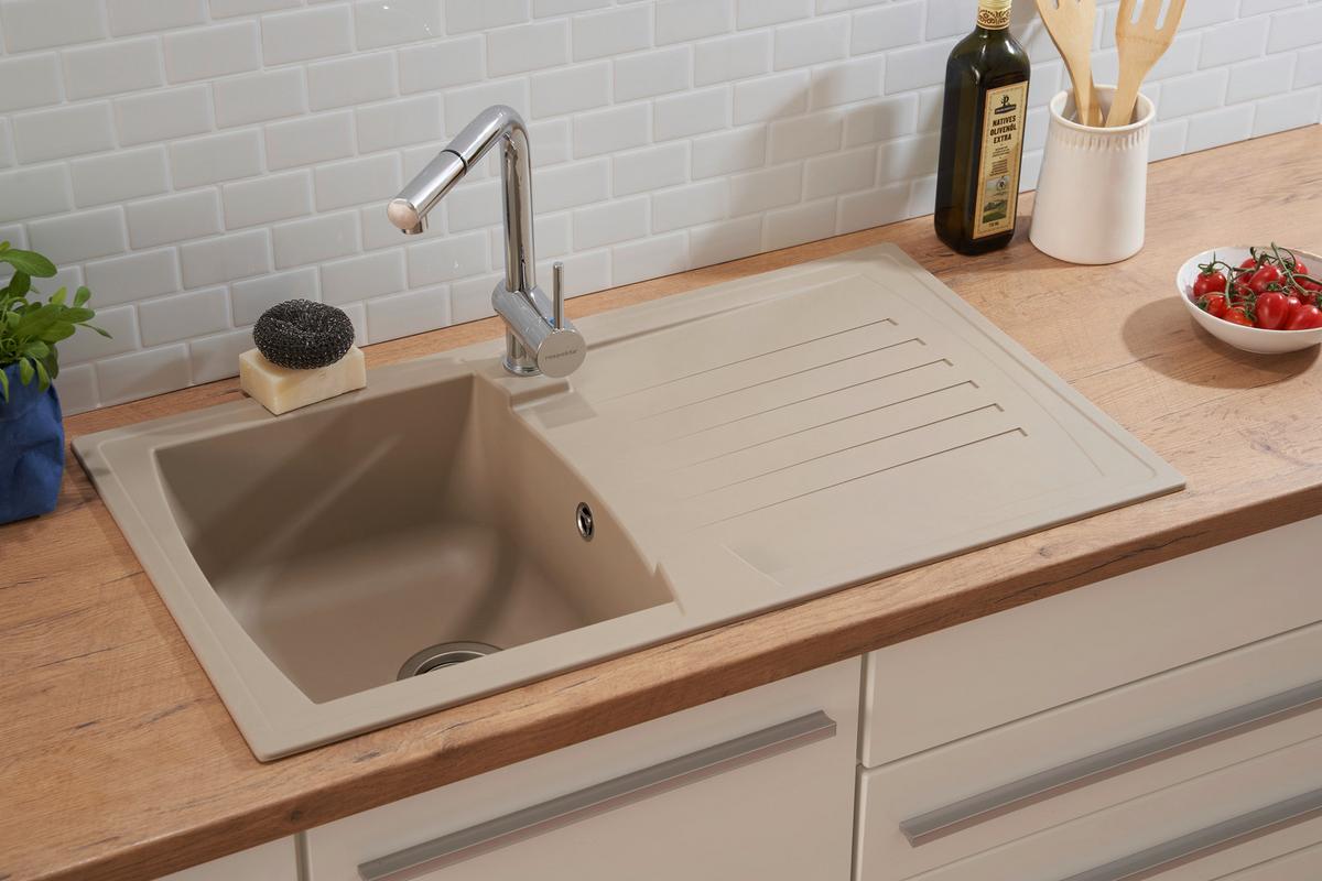 Spüle Respekta Boston Stein Bxt: 86x50 Cm - Beige, Trend, Glas/Kunststoff (86/20/50cm) - Respekta