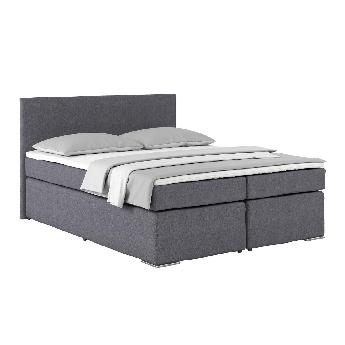 Postel Boxspring NERO PL: 160/200 cm, tmavě šedá - tmavě šedá/světle šedá, Konvenční, kov/textil (160/200cm)