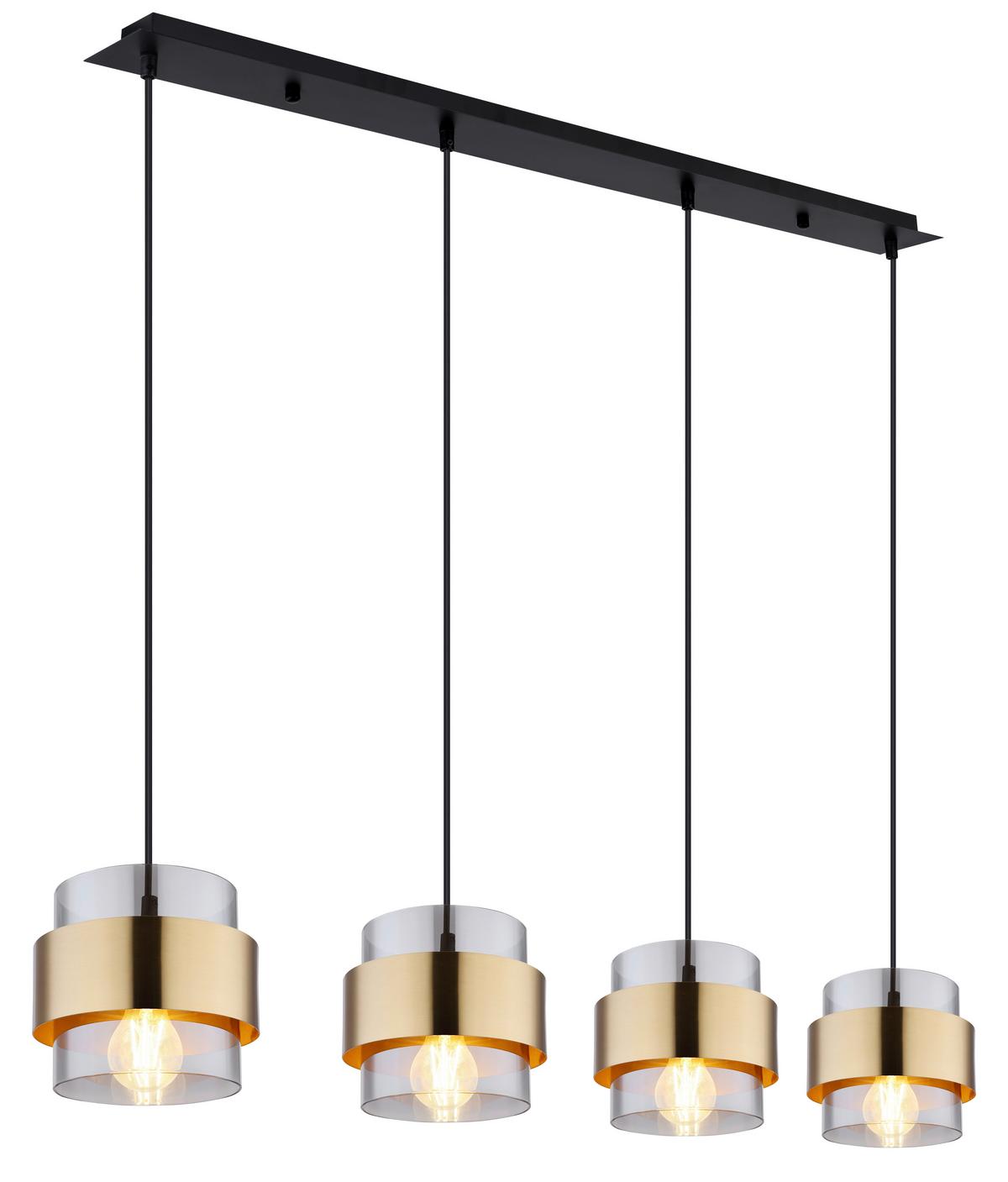Függőlámpa 15560-4h - fekete/sárgarézszínű, Design, üveg/fém (111/18/120cm)
