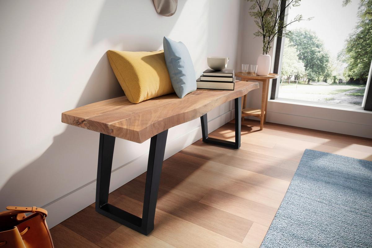 Garderobenbank Garderobenbank - Hellbraun/Schwarz, Design, Holz (120/40/45,5cm) - MID.YOU