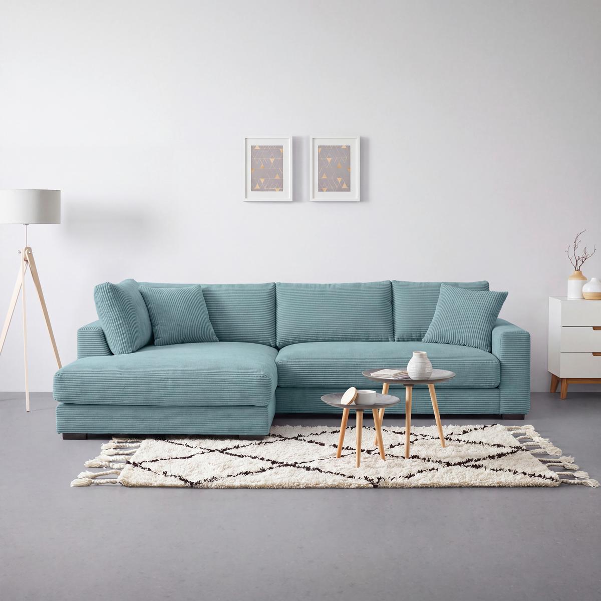 Rohová sedačka PEDRO, levá, petrolejový manšestr - petrolej/černá, Moderní, textil/plast (190/300cm) - Mömax