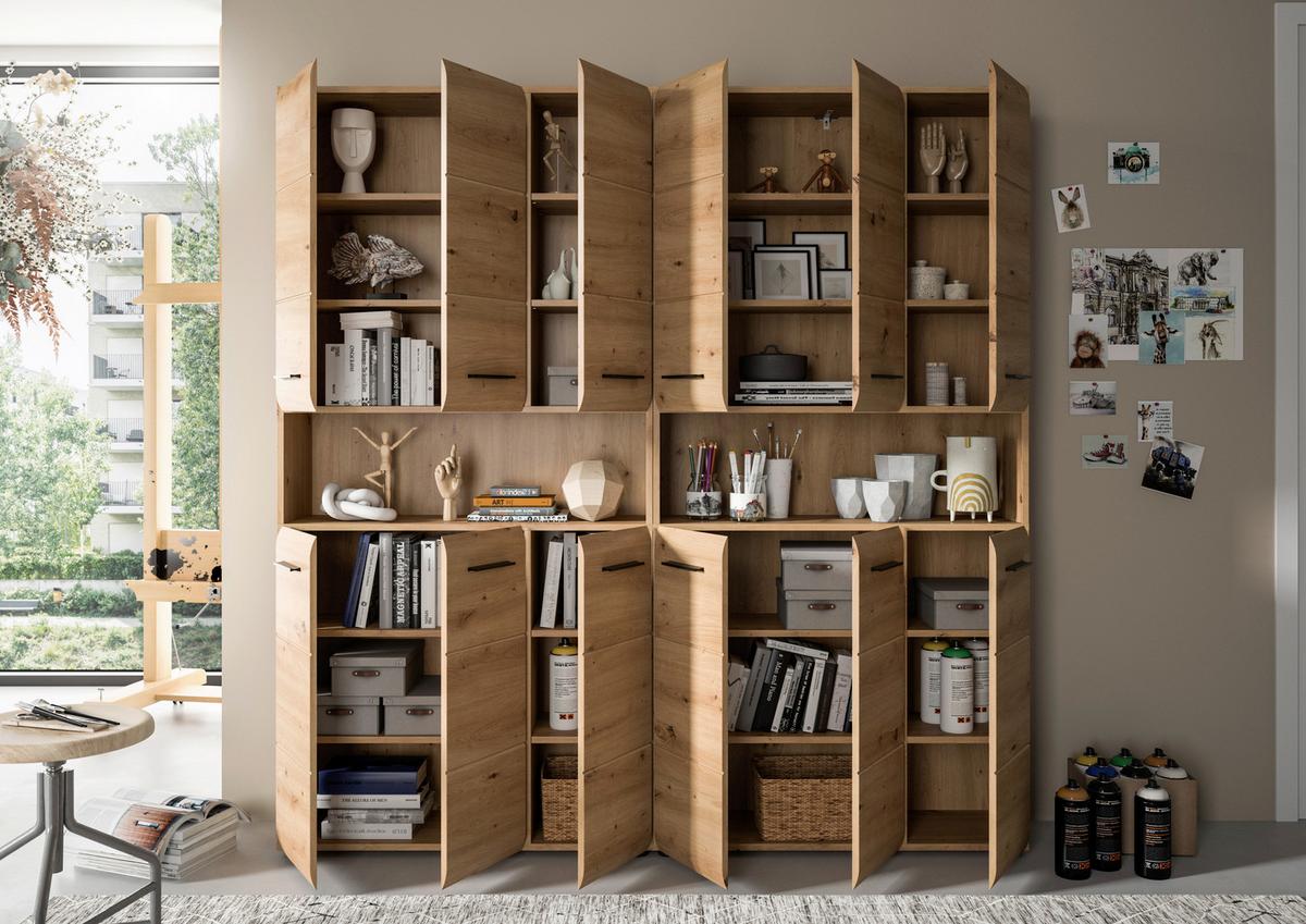 Hochschrank Ice Eiche Artisan Dekor B: 180cm - Schwarz/Eiche Artisan, Basics, Holzwerkstoff (180/185/30cm) - MID.YOU
