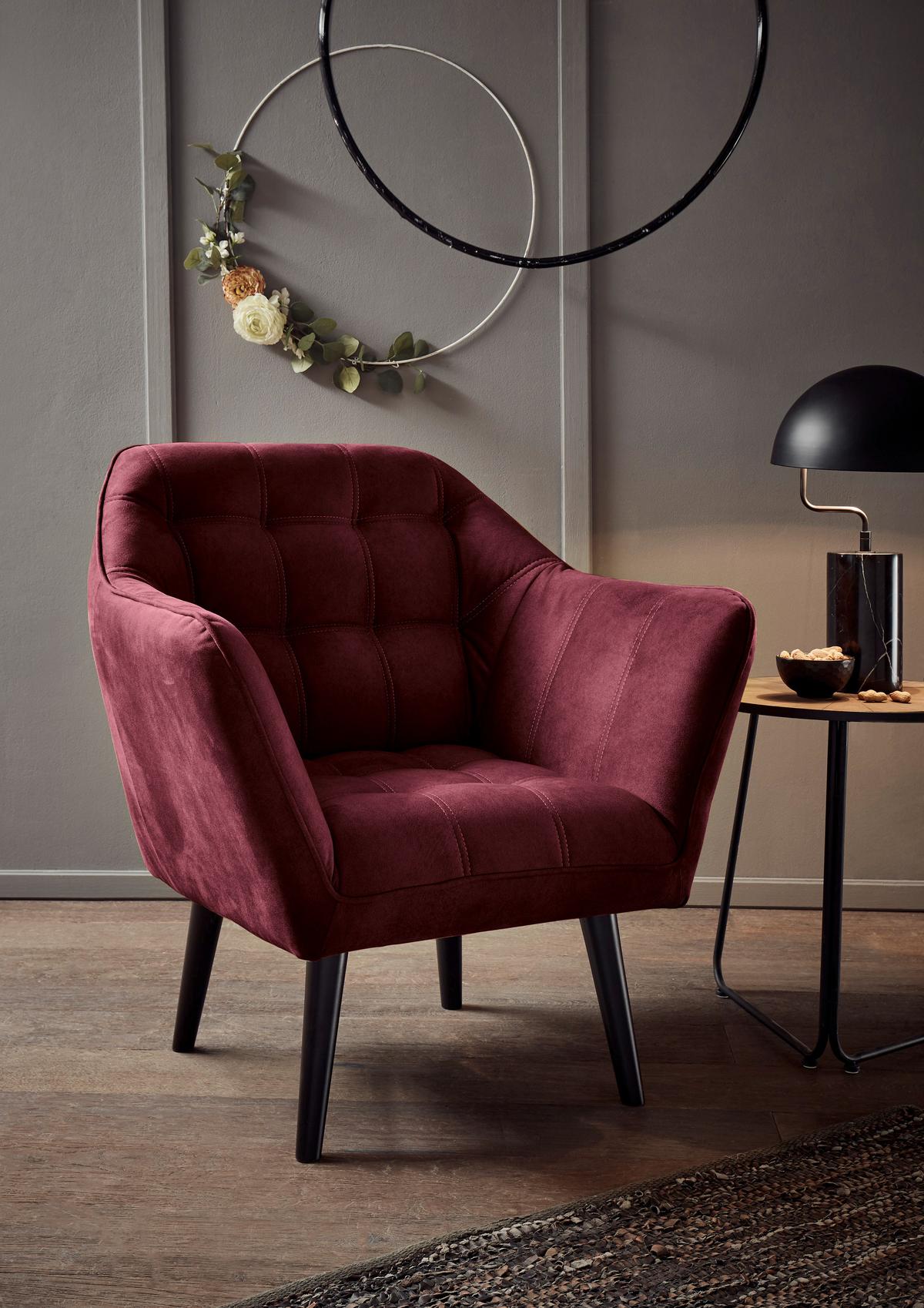 Polstersessel mit Armlehnen Max Stoffbezug Weinrot - Weinrot/Schwarz, MODERN, Holzwerkstoff/Textil (84/87/70cm) - MID.YOU