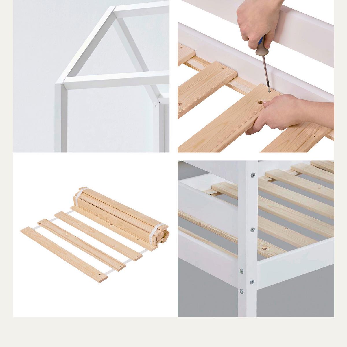 Hausbett Eco Comfort Weiß, Lf: 70x160 Cm - Weiß/Naturfarben, MODERN, Holz (70/160cm) - MID.YOU