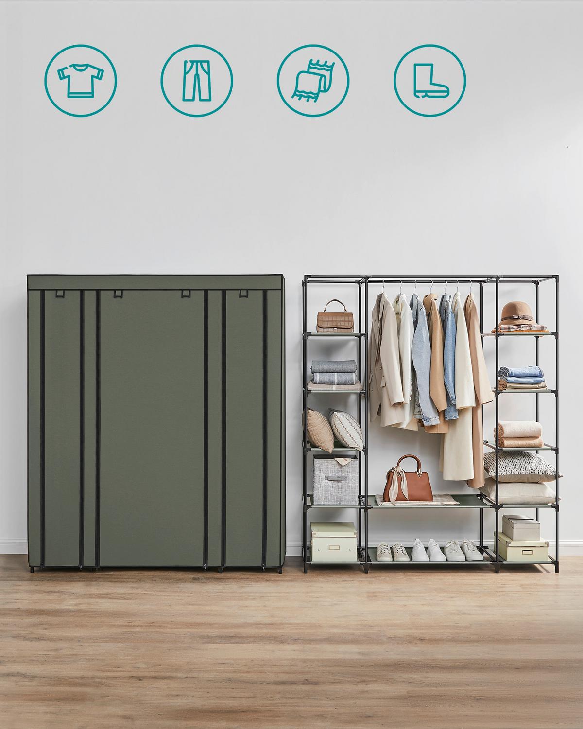 Stoffschrank Salbeigrün B: 150cm - Salbeigrün, Basics, Kunststoff/Textil (150/175/45cm)