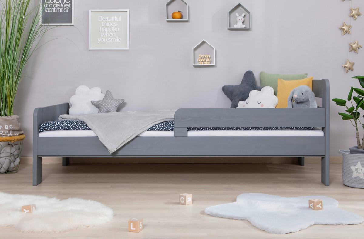 Bett Bennet Hellgrau Inkl. Matratze, Rollrost, 90x200 Cm - Hellgrau, MODERN, Holz/Textil (90/200cm) - MID.YOU