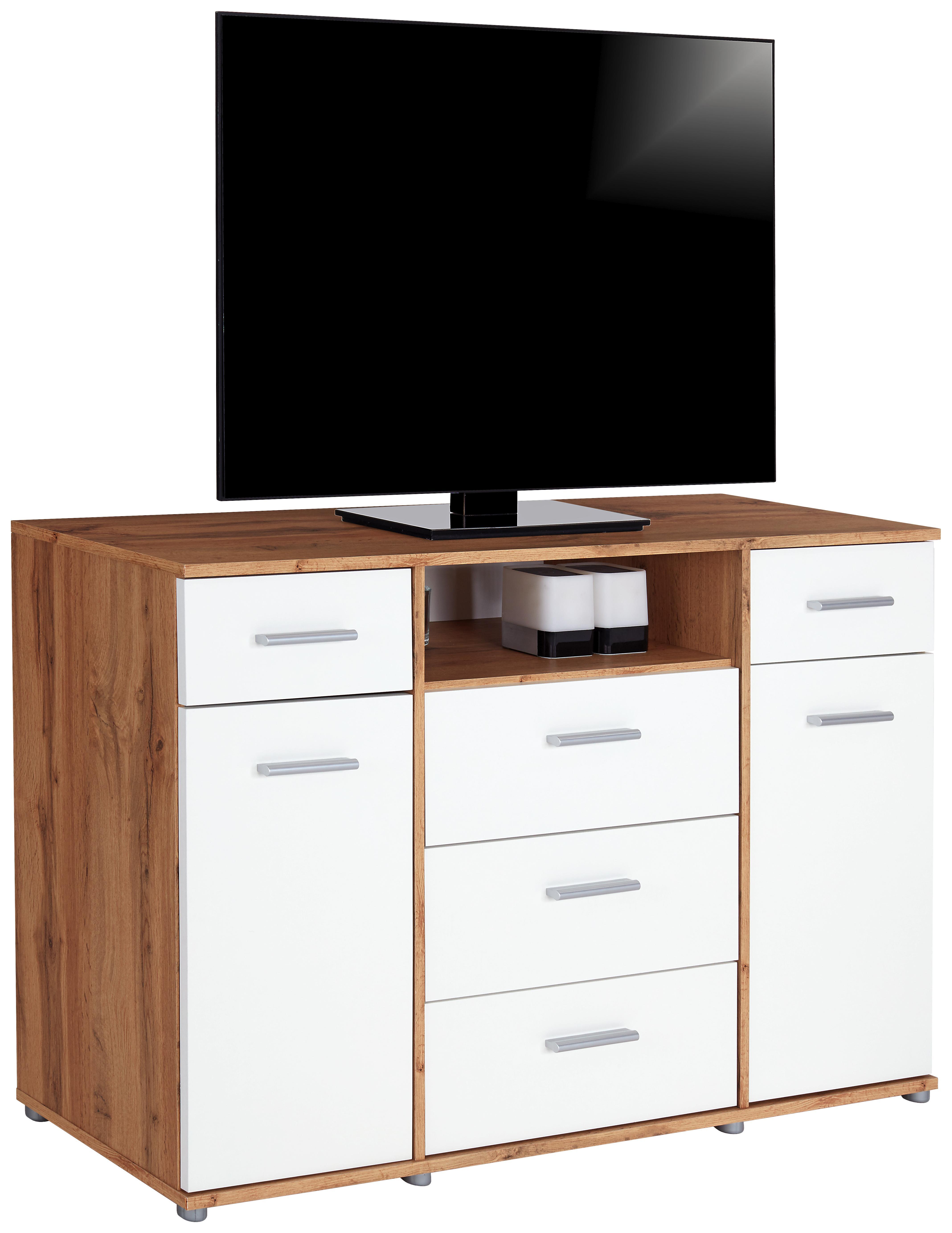 Médiaállvány Next Zd 07 - Tölgyfa/Fehér, modern, Faalapú anyag (138/82,4/40cm)