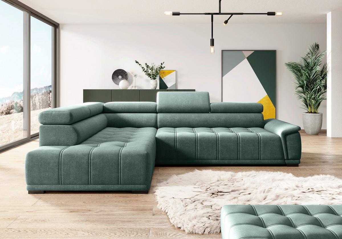 Rohová sedačka GRINALDI, levá, tmavě zelená - černá/tmavě zelená, Moderní, textil/plast (206/283cm) - Premium Living