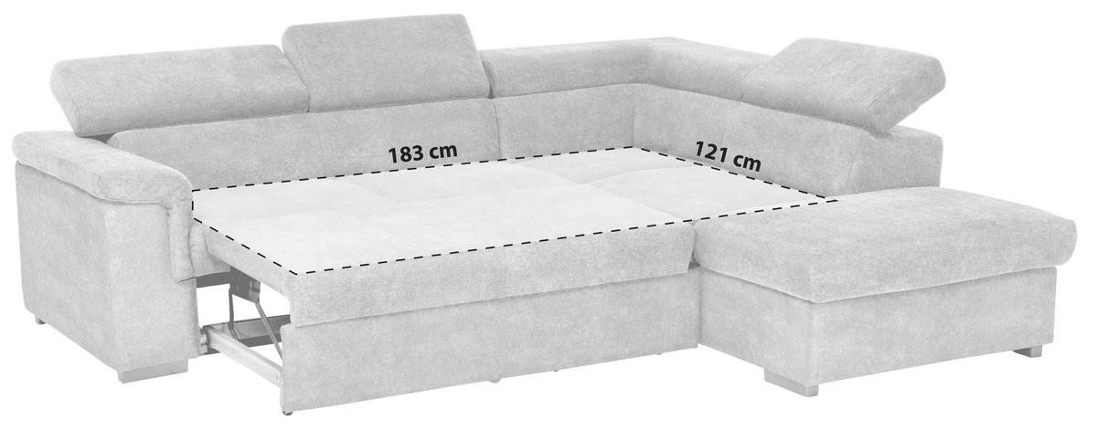 Ecksofa mit Schlaffunktion + Bettkasten Milla, Webstoff - Schwarz/Grau, Basics, Holz/Textil (252/217cm) - MID.YOU