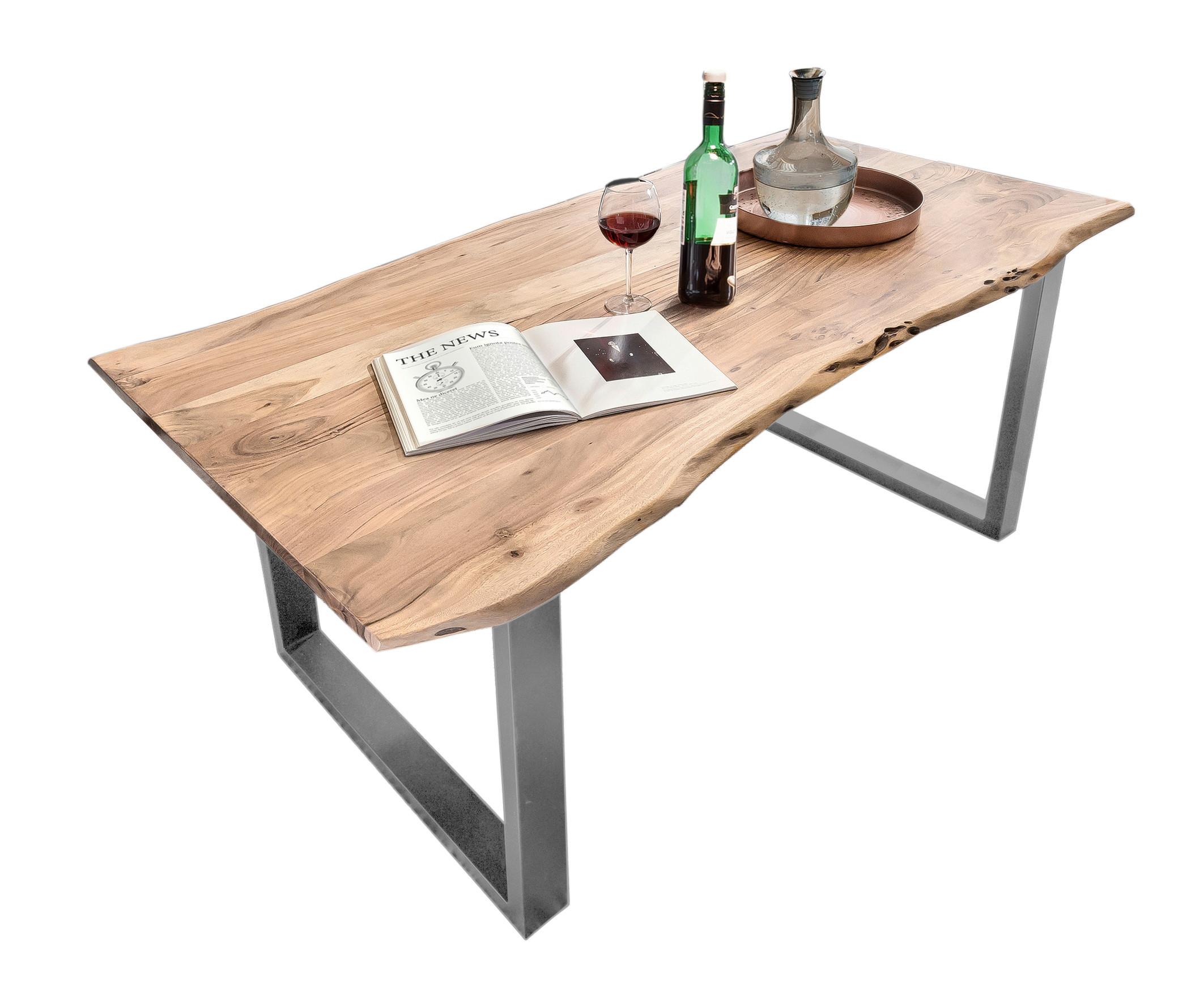 Esstisch Naturfarben /Silberfarben L: 220cm - Silberfarben/Naturfarben, MODERN, Holz/Metall (220/100/78cm) - MID.YOU