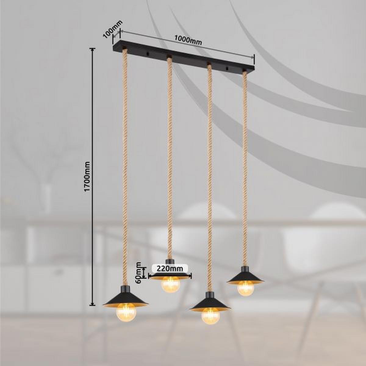 Hängeleuchte Diana H: 170 Cm 4-Flammig - Goldfarben/Schwarz, Natur, Naturmaterialien/Metall (112,5/22/170cm) - Globo