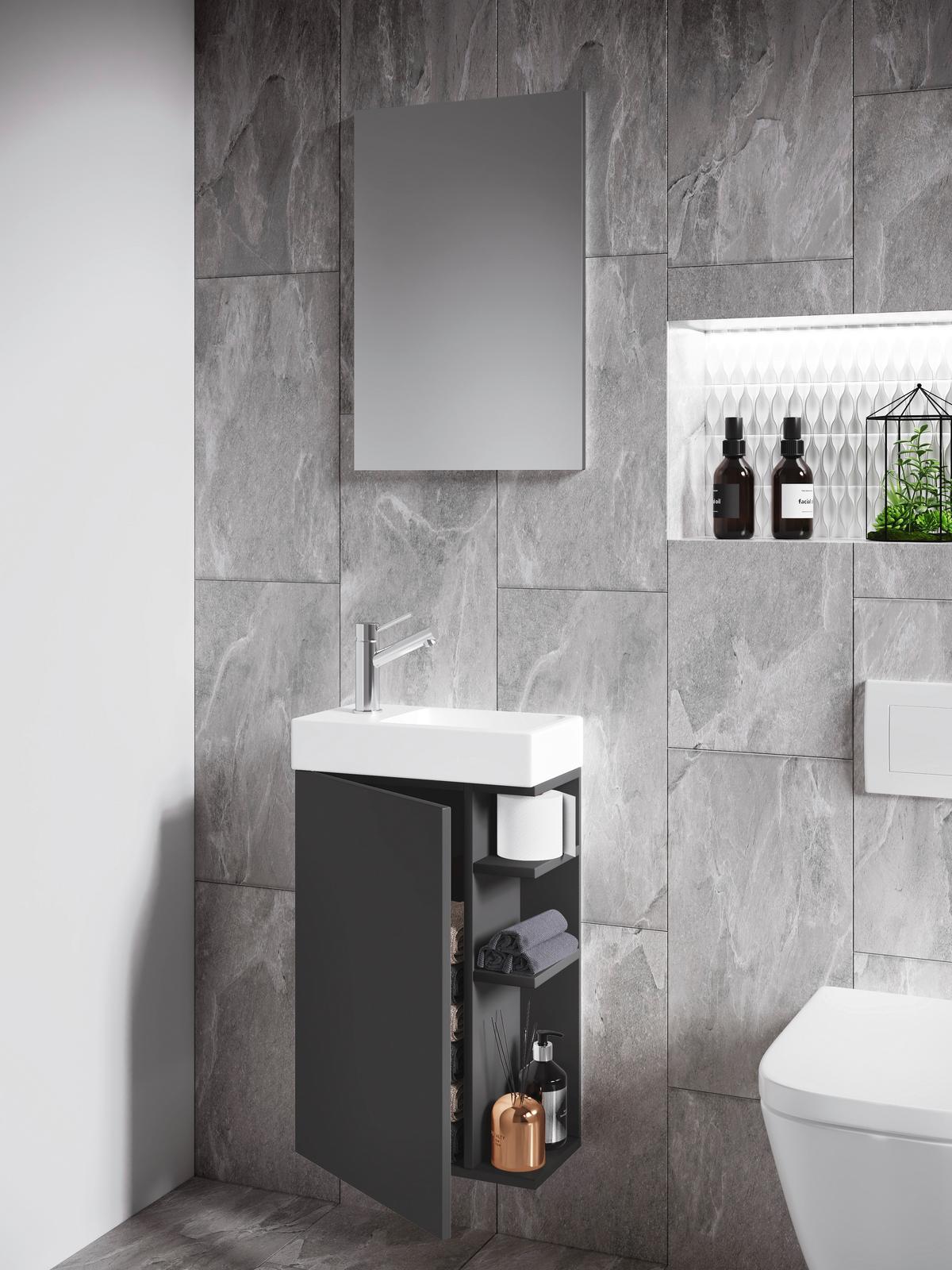 Gästebad Lumia - Anthrazit/Weiß, MODERN, Glas/Keramik (40cm) - MID.YOU