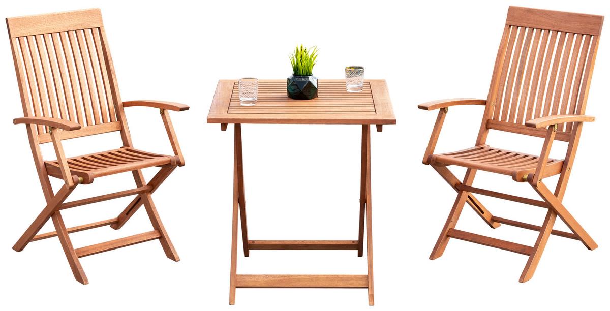 Gartengarnitur 3-tlg. Comodoro Eukalyptusholz - Braun, KONVENTIONELL, Holz - Gardenson