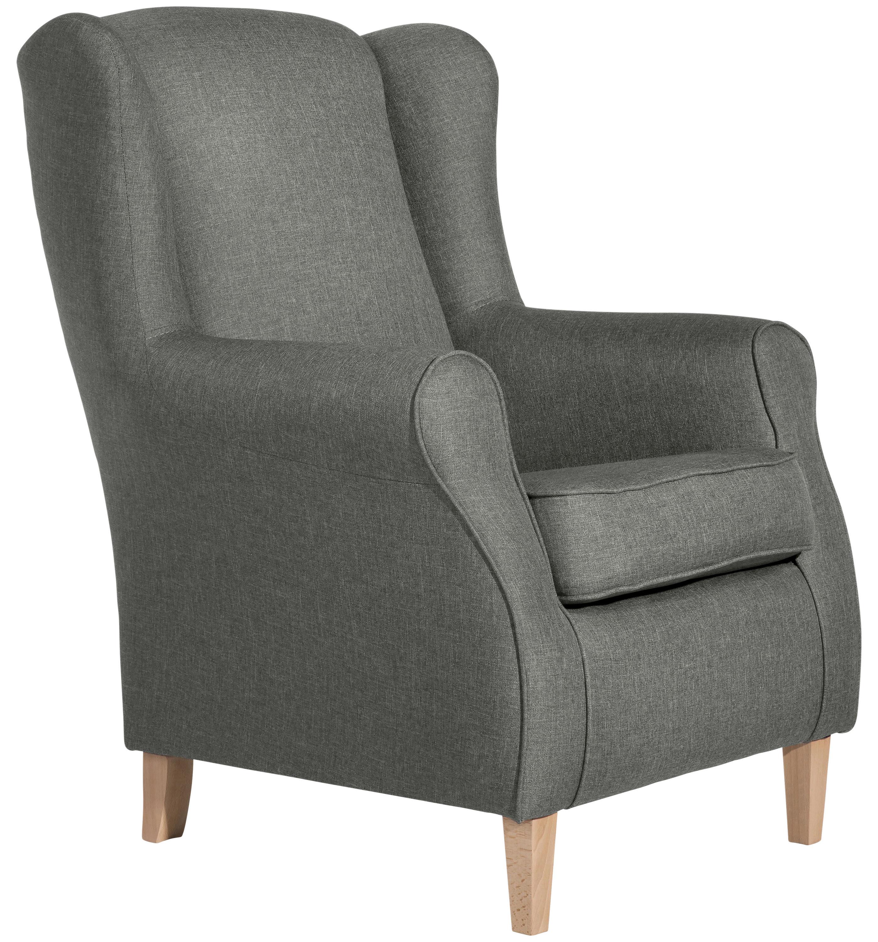 Ohrensessel Lorris - Buchefarben/Hellgrau, Design, Textil (77/103/86cm) - Max Winzer