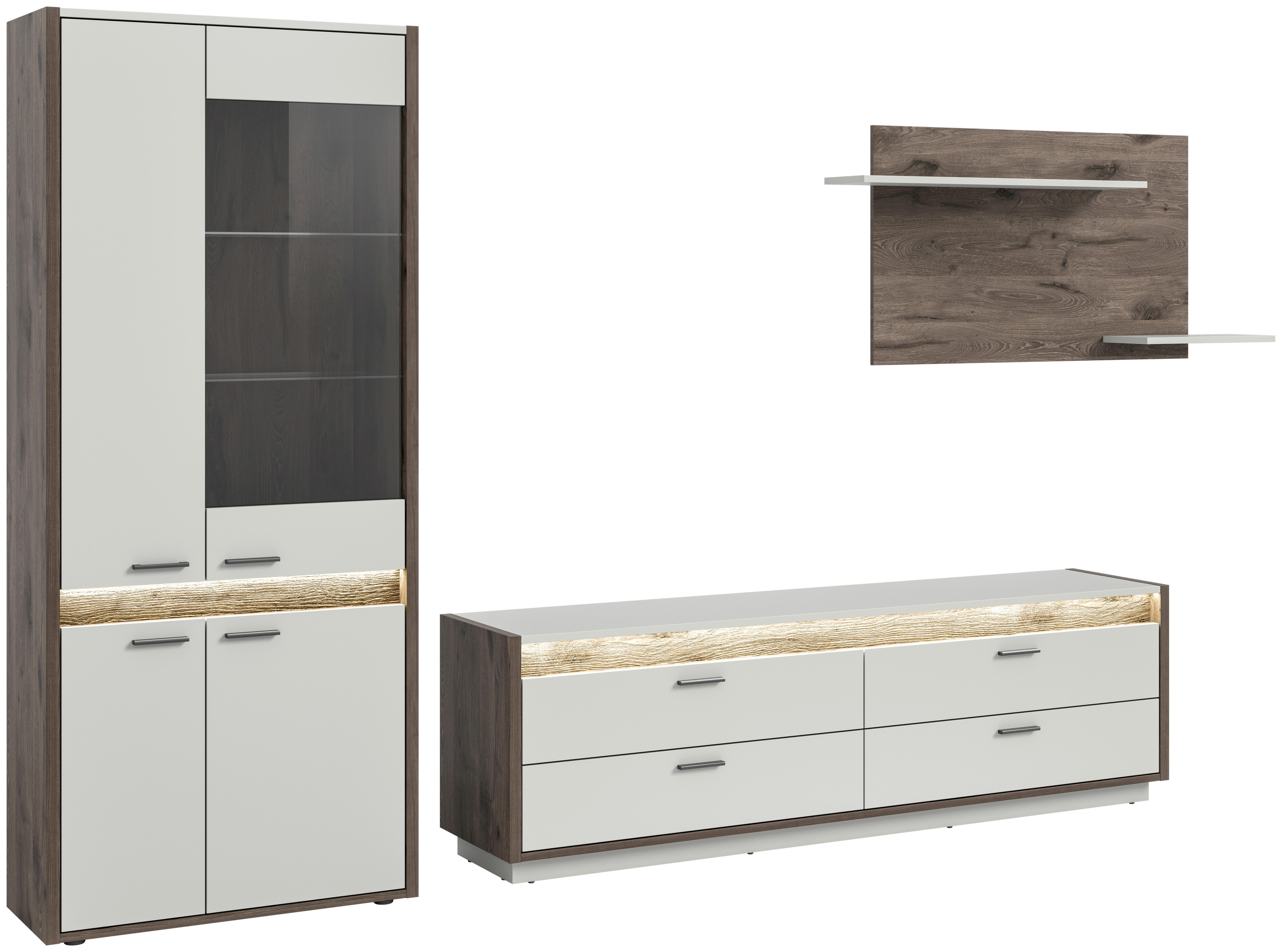 Wohnwand Hellgrau Nb, Nox Oak Dekor - Hellgrau, Design, Holzwerkstoff (299/198/43cm) - MID.YOU